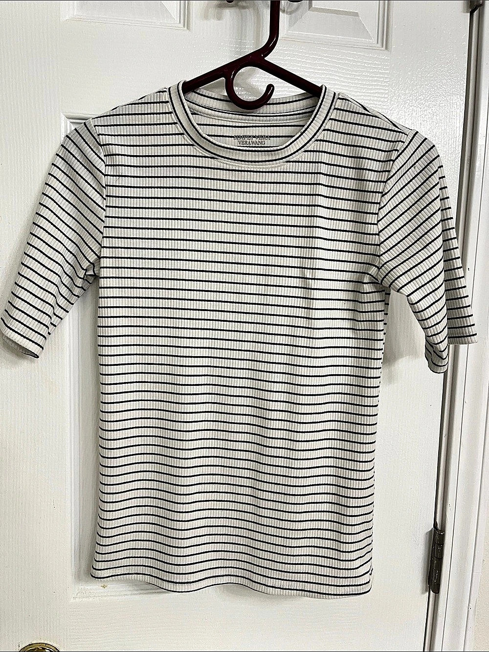 Verawang Striped Short Sleeve Tee in White & Black XS